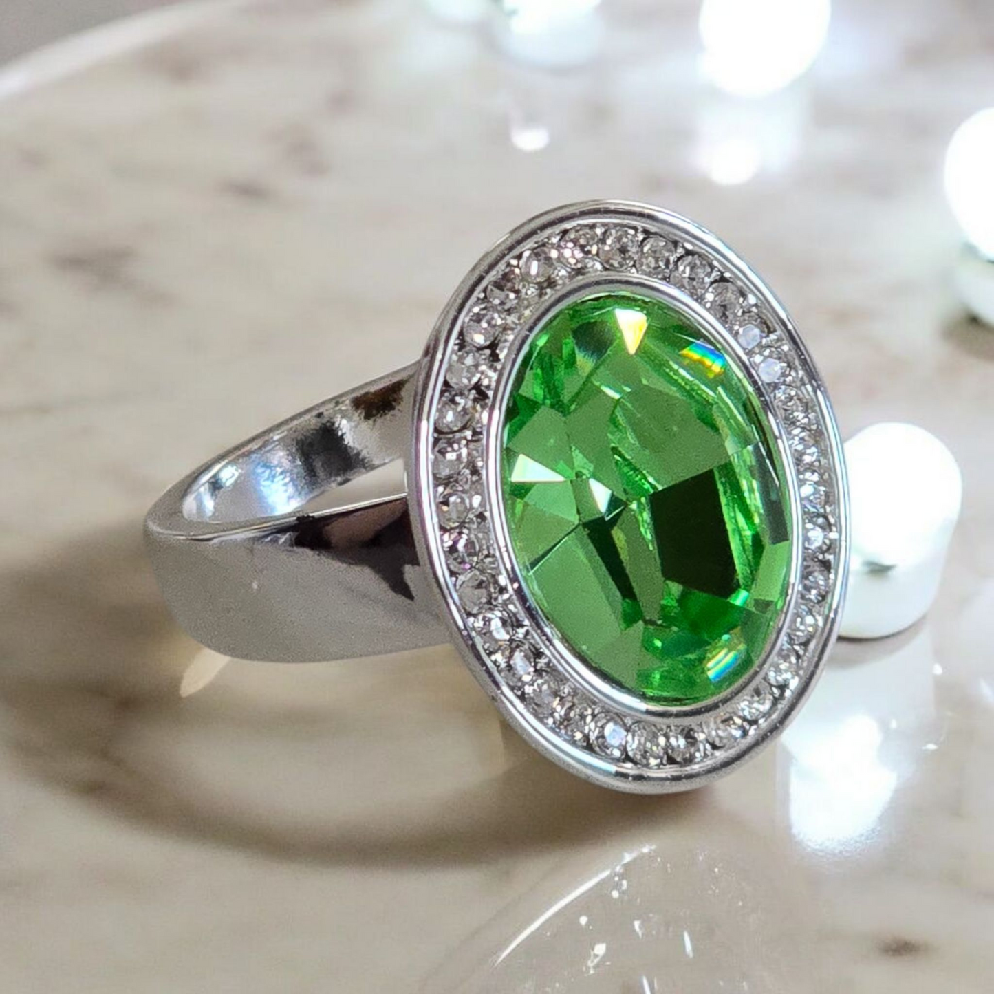 Swarovski Crystal Oval Focal CZ Framed Ring