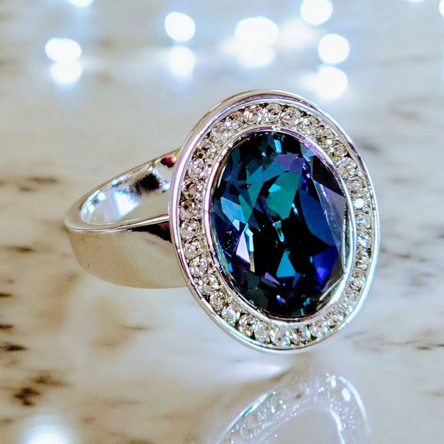 Swarovski Crystal Oval Focal CZ Framed Ring
