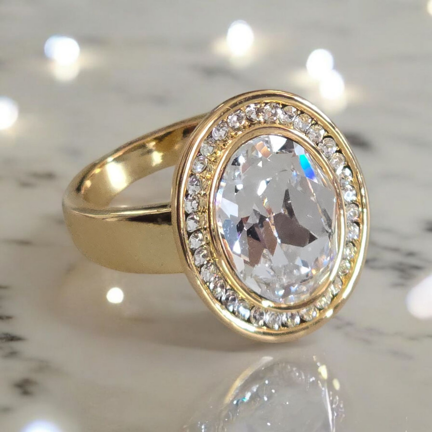 Swarovski Crystal Oval Focal CZ Framed Ring