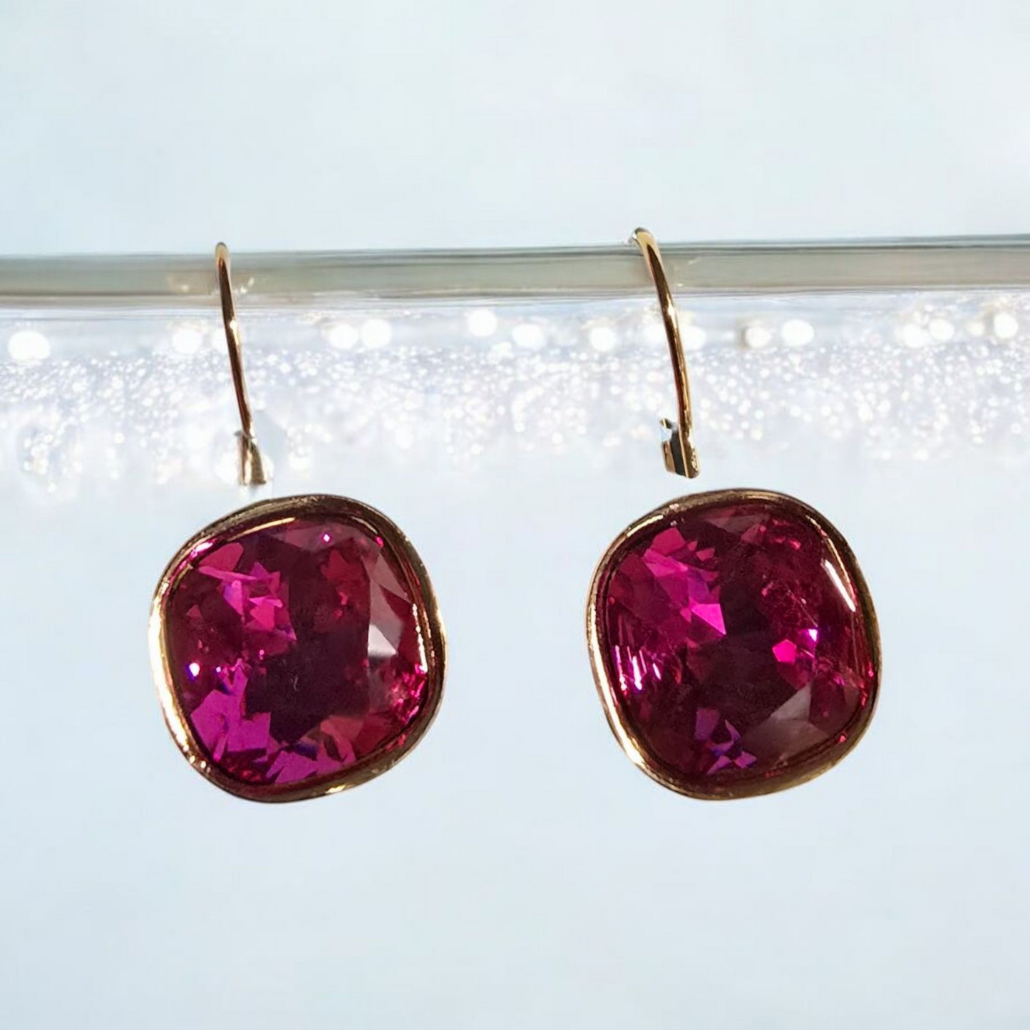 Swarovski Cushion Cut Crystal Gold Dangle Earring