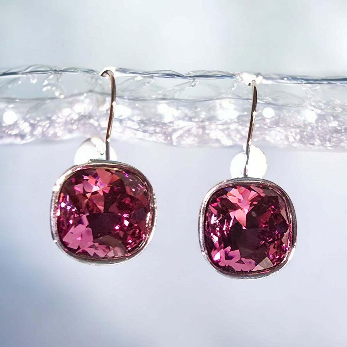 Swarovski Cushion Cut Crystal Gold Dangle Earring
