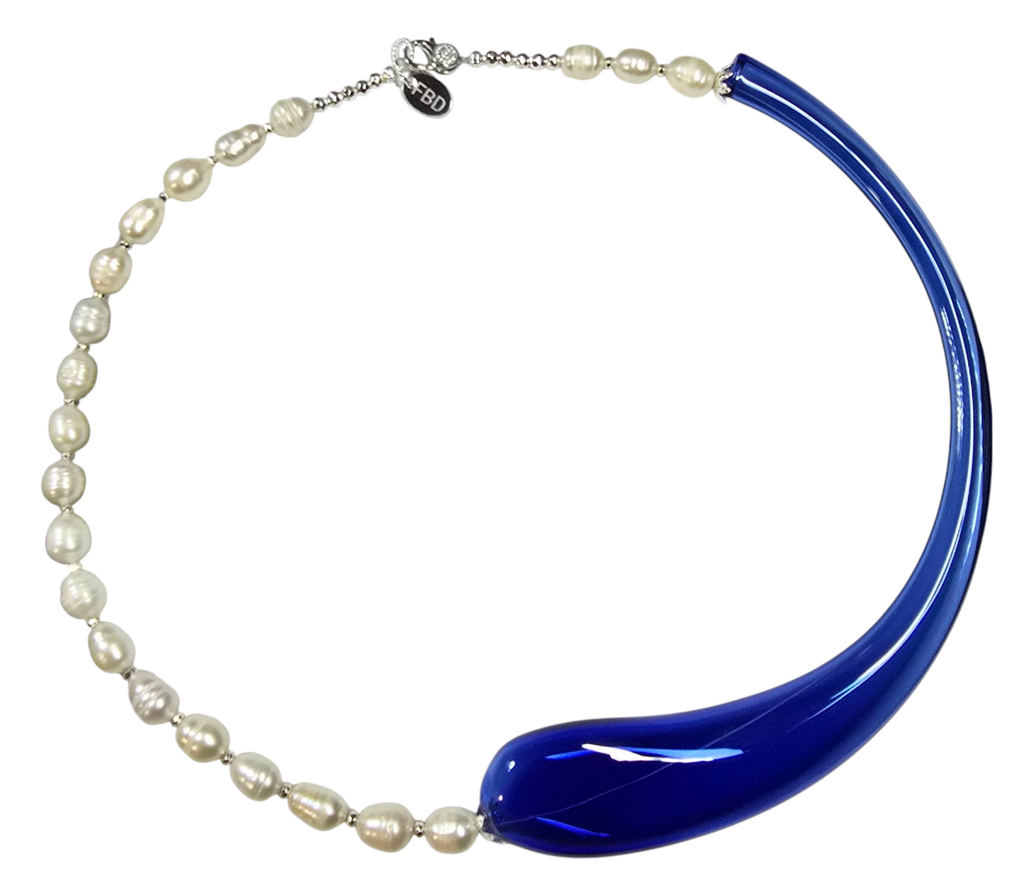 Venetian Glass Boro Cobalt Blue Freshwater Pearl Choker Necklace