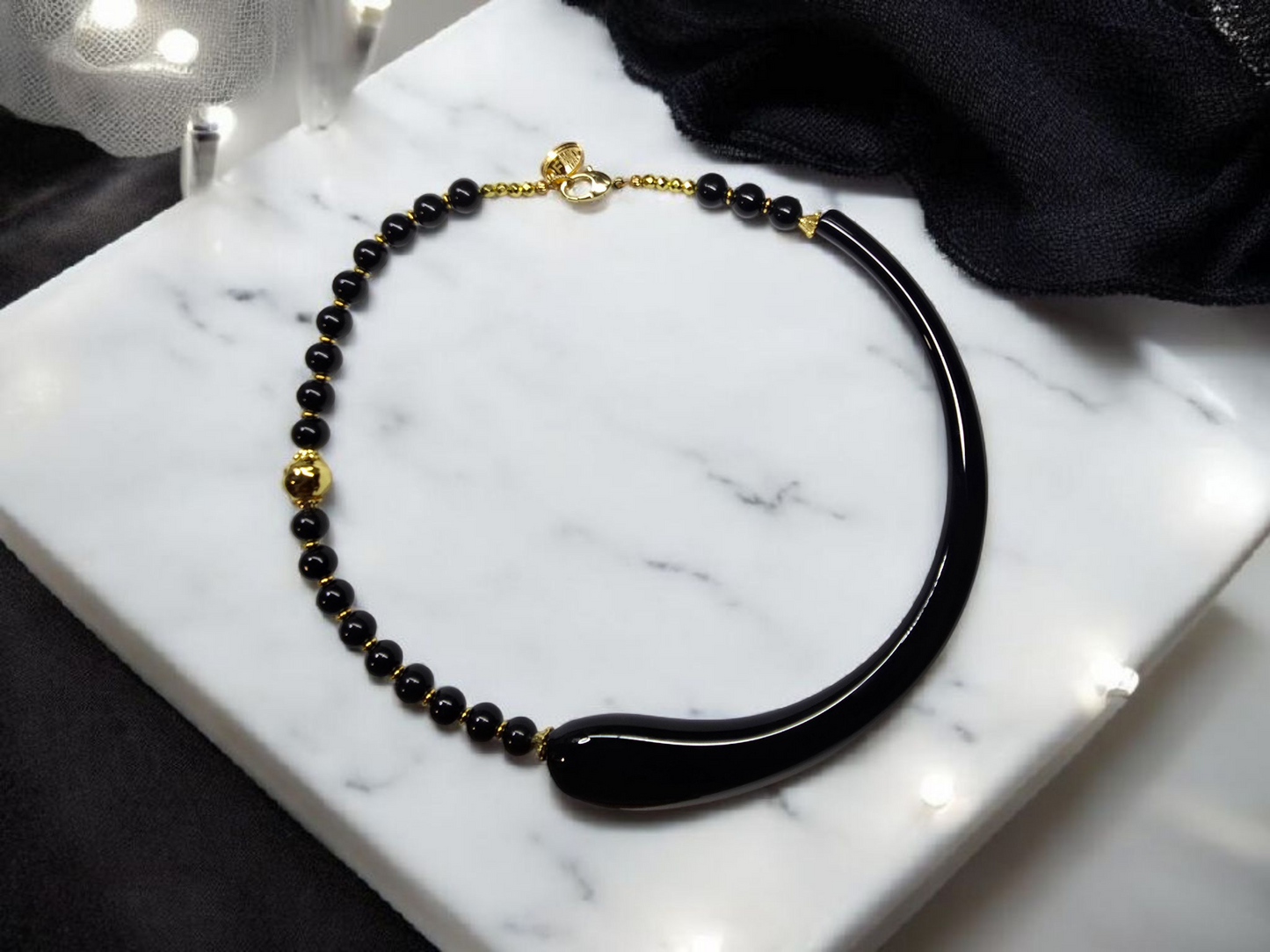 Venetian Glass Boro Black Choker Necklace