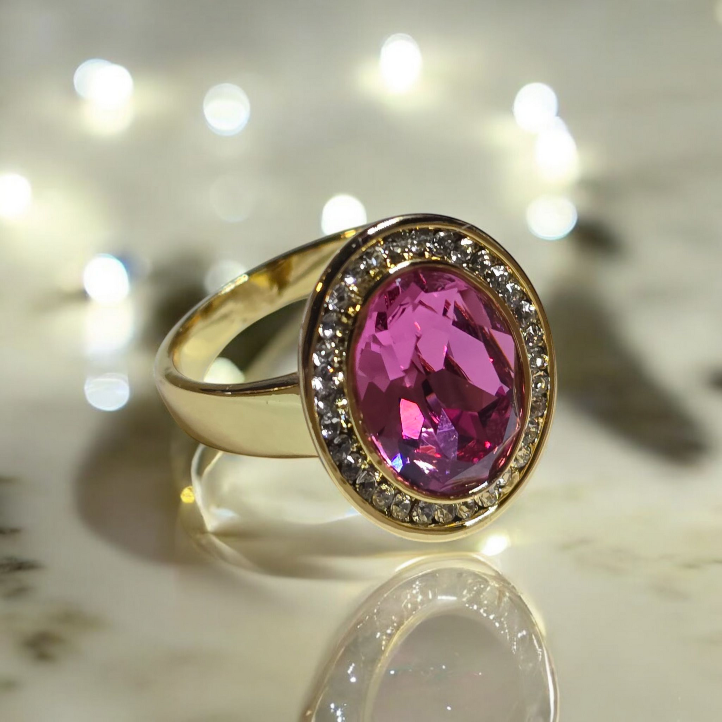 Swarovski Crystal Oval Focal CZ Framed Ring