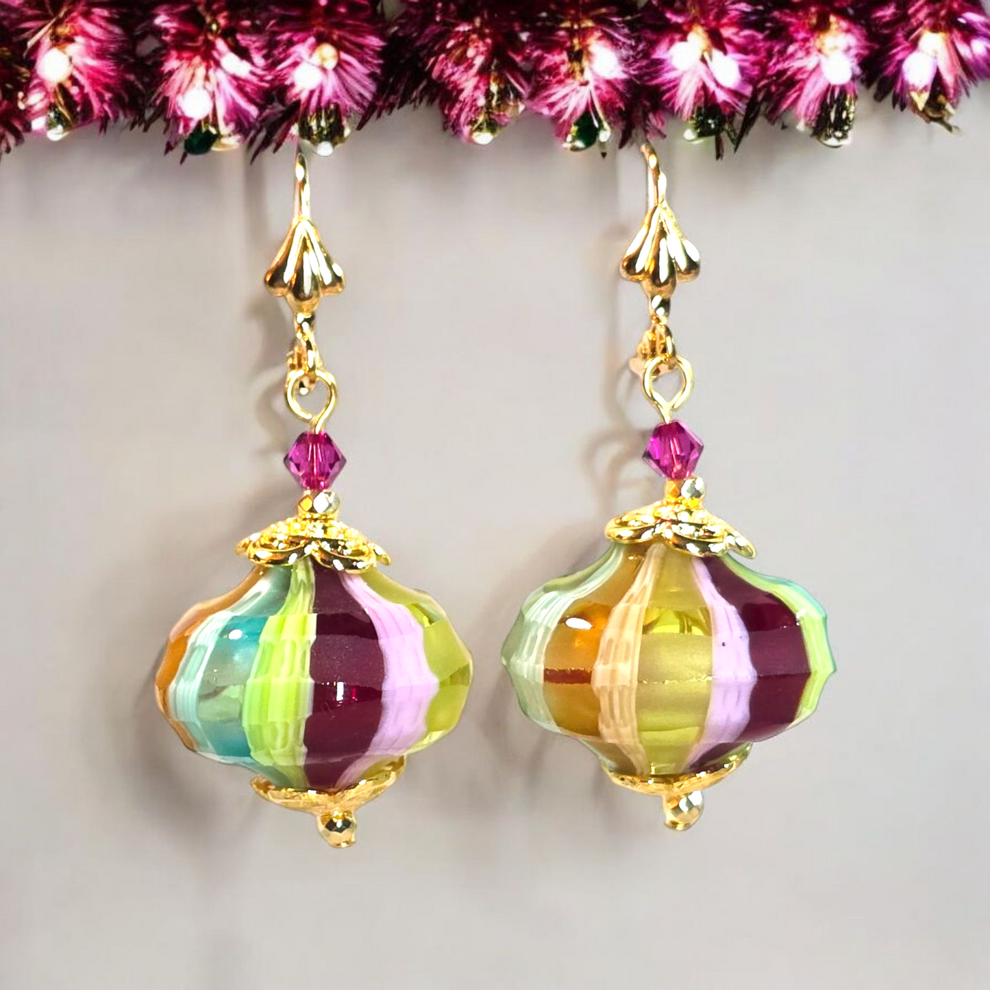 Carved Cipollina Pastel Dangle Earrings