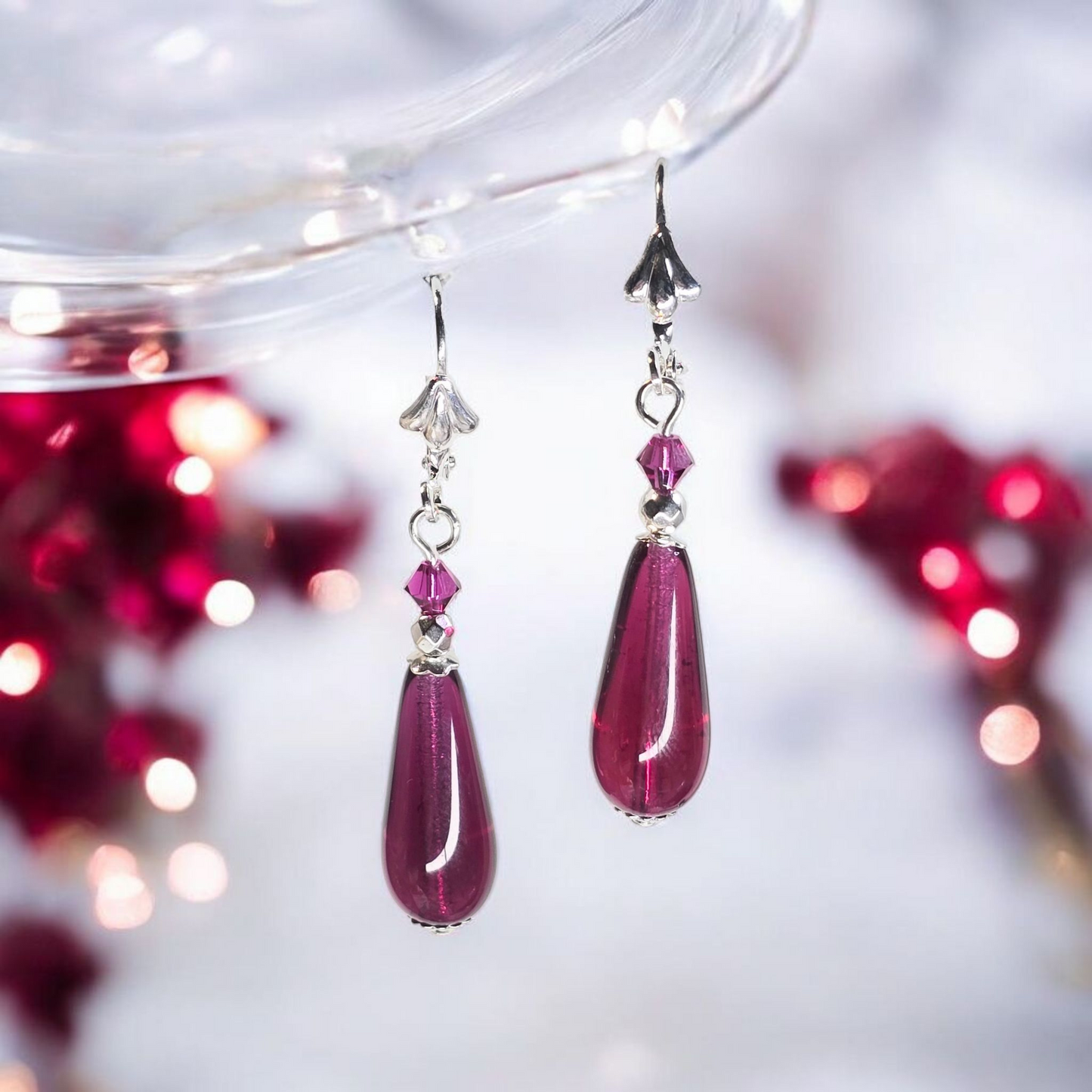 Venetian Glass Cranberry Dangle Earrings