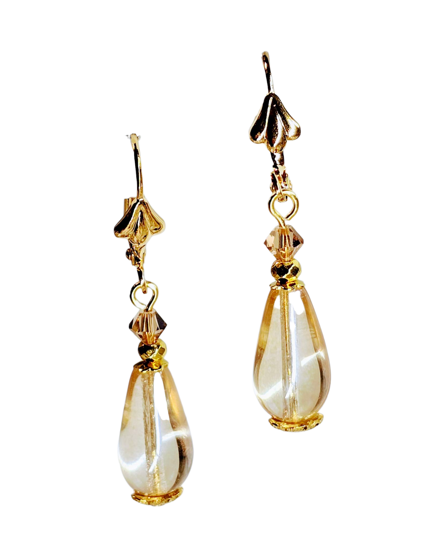 Venetian Glass Champagne Teardrop Dangle Earrings