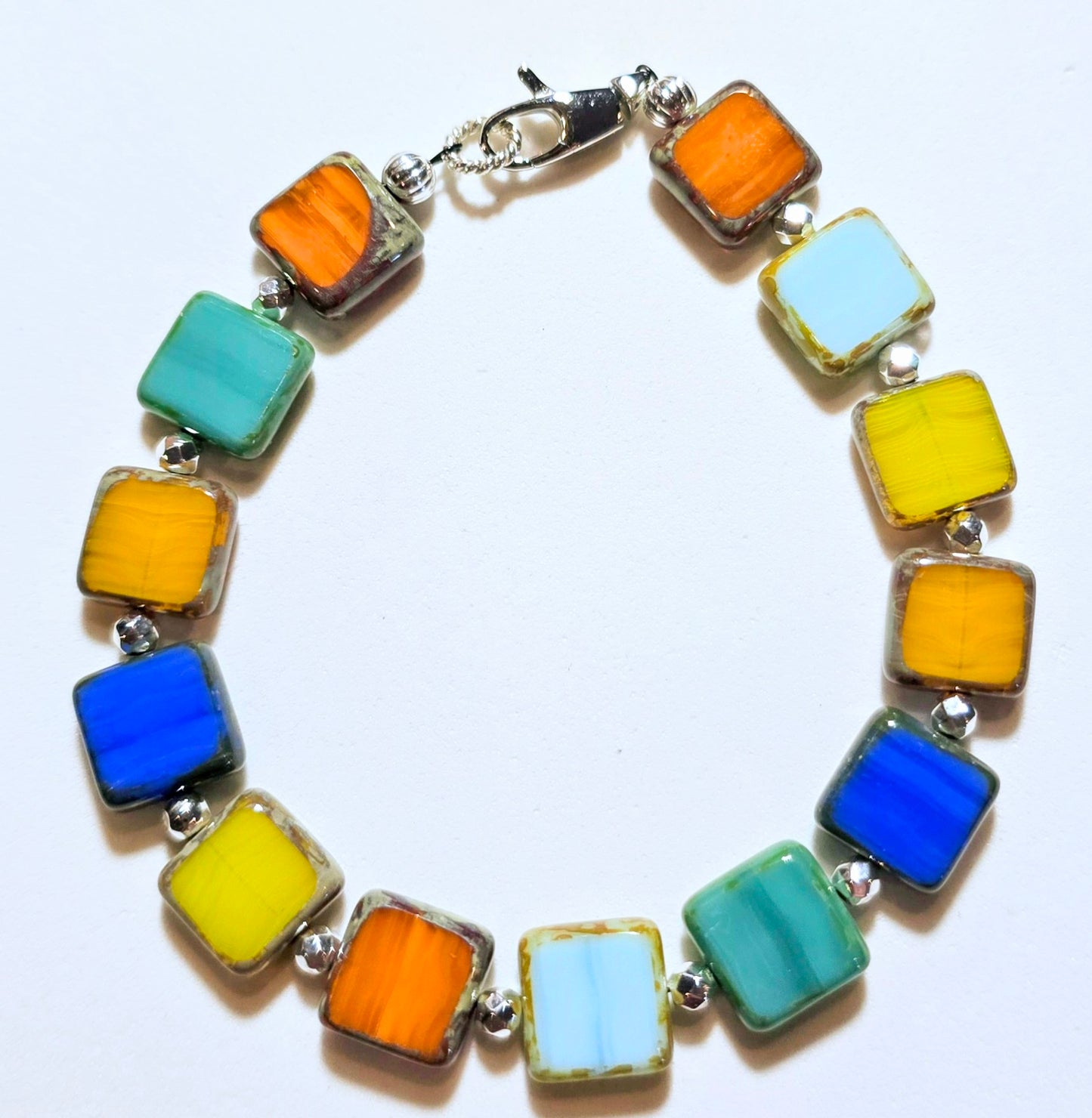 Venetian Glass Tile Silver Tone Bracelet
