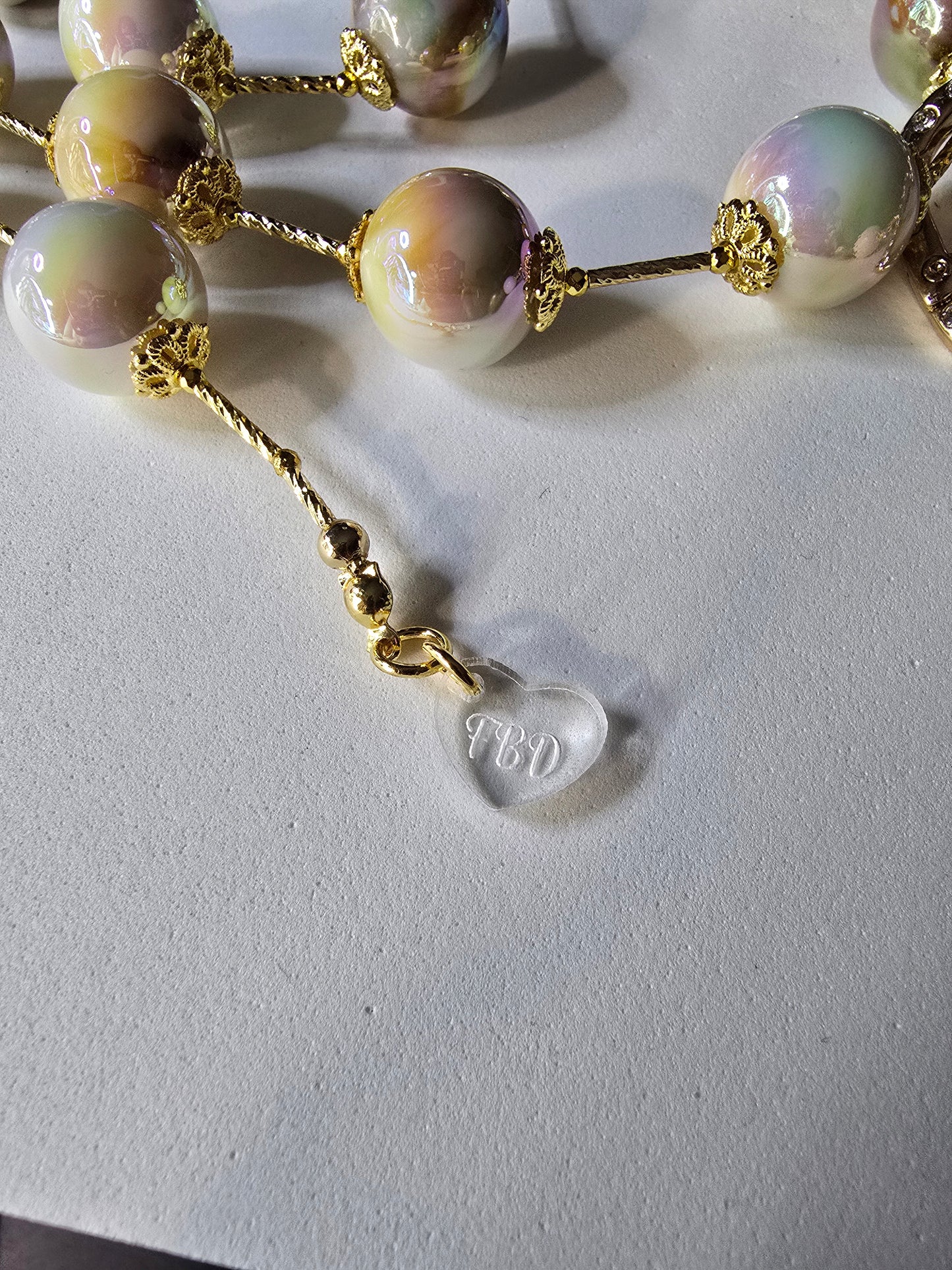 Beige AB Resin Station Necklace Matte Gold Resin Heart Focal