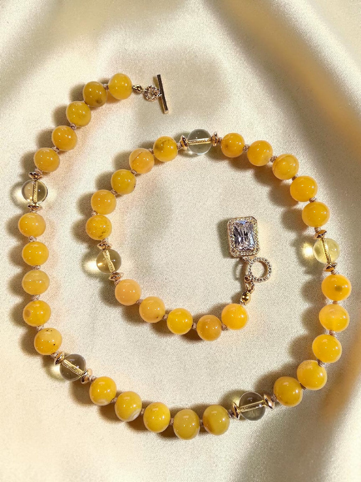 Honey Yellow Agate Faceted Glass Crystal Toggle Focal Necklace