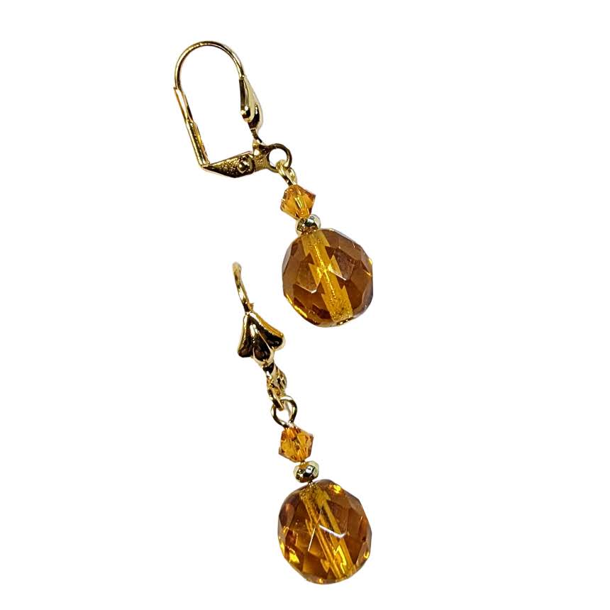 Czech Glass Round Faceted Dangle Earrings