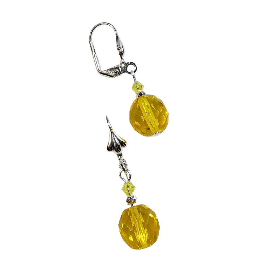 Czech Glass Round Faceted Dangle Earrings