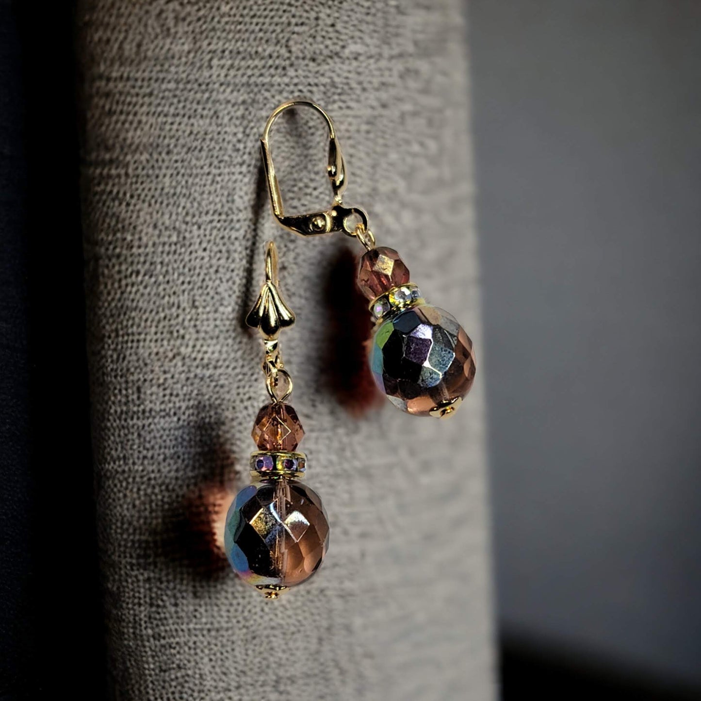 Peach/Metallic Aqua Faceted Czech Glass Knotted Necklace/ Earrings Set