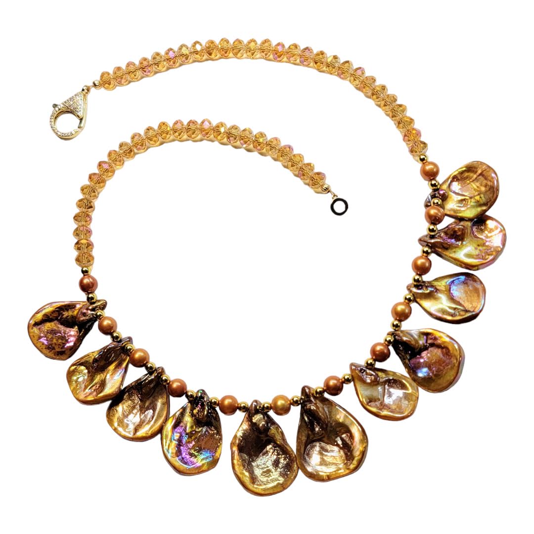 Golden Shell Czech Glass Astral Pink Necklace