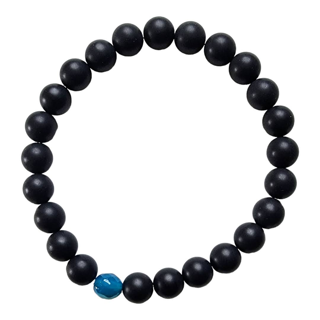Black Matte Agate Blue Agate Focal Stretchy Bracelet