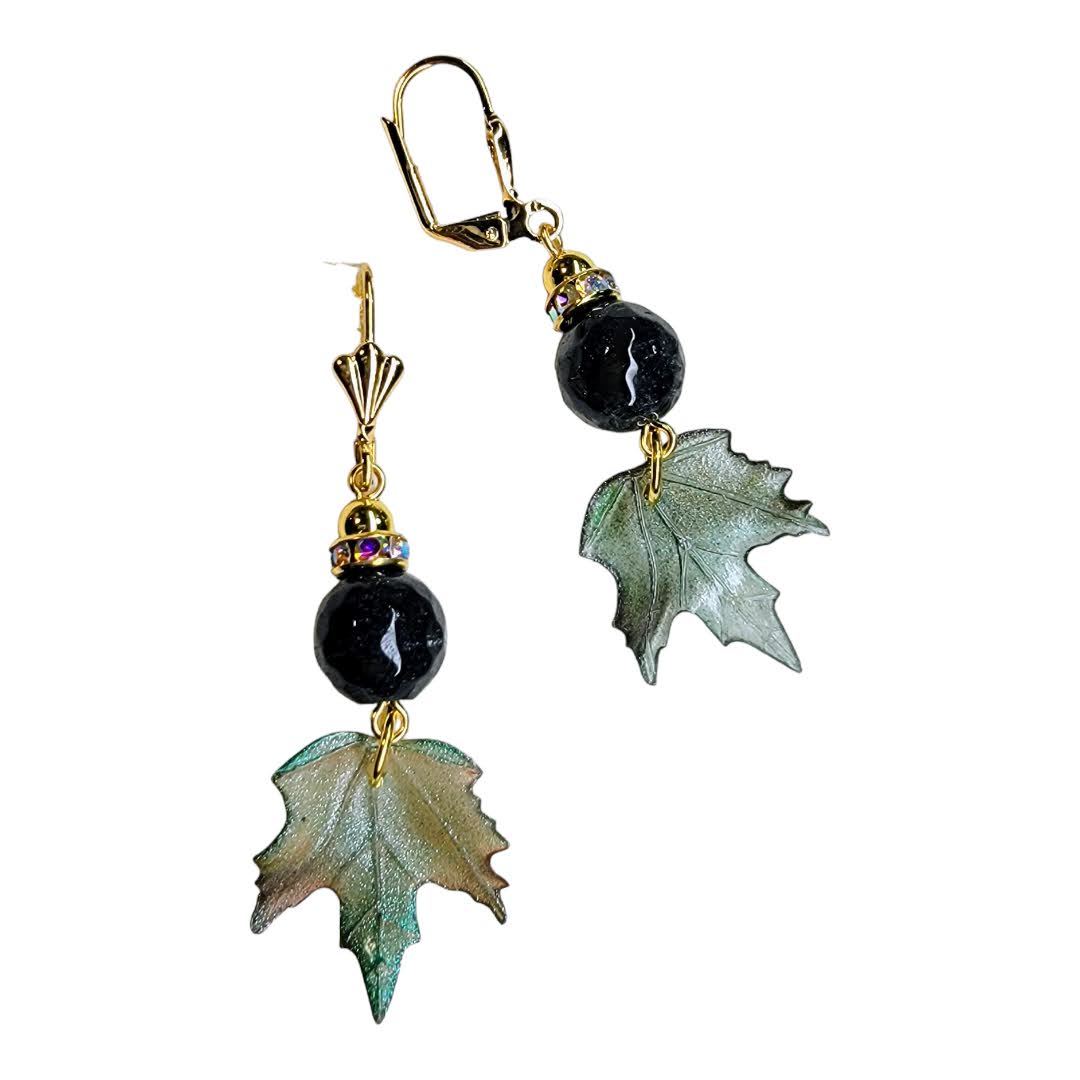 Green Agate Acrylic Leaf Gold Dangle Earring