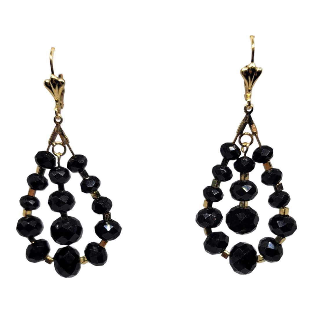 Czech Glass Black Faceted Beads Chandelier Dangle Earrings