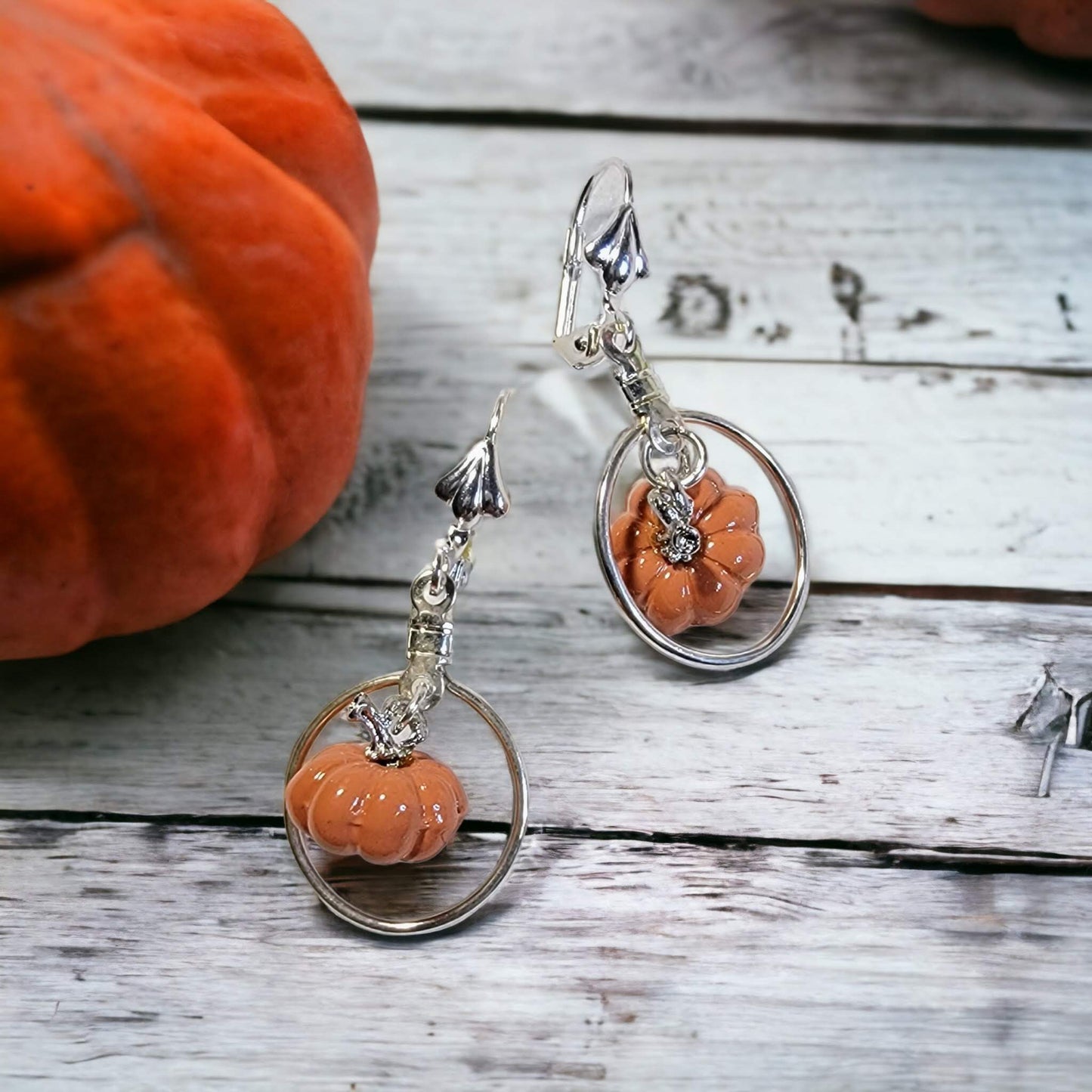 Silver Tone Metal Pumpkin Vine Dangle Earrings