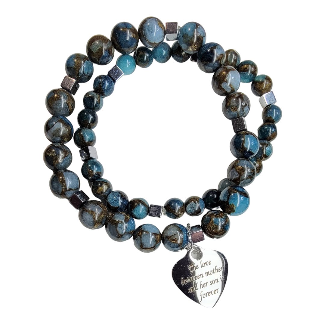 Mother Son Twin Jasper Silver Accent Stretchy Bracelet Set
