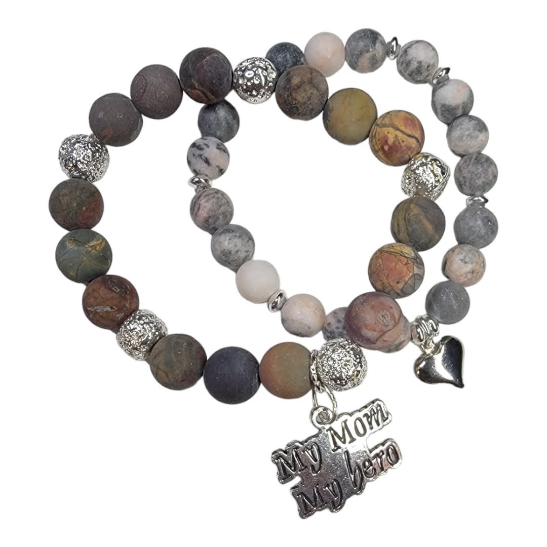 My Mom My Hero Silver Accent Stretchy Bracelet Set
