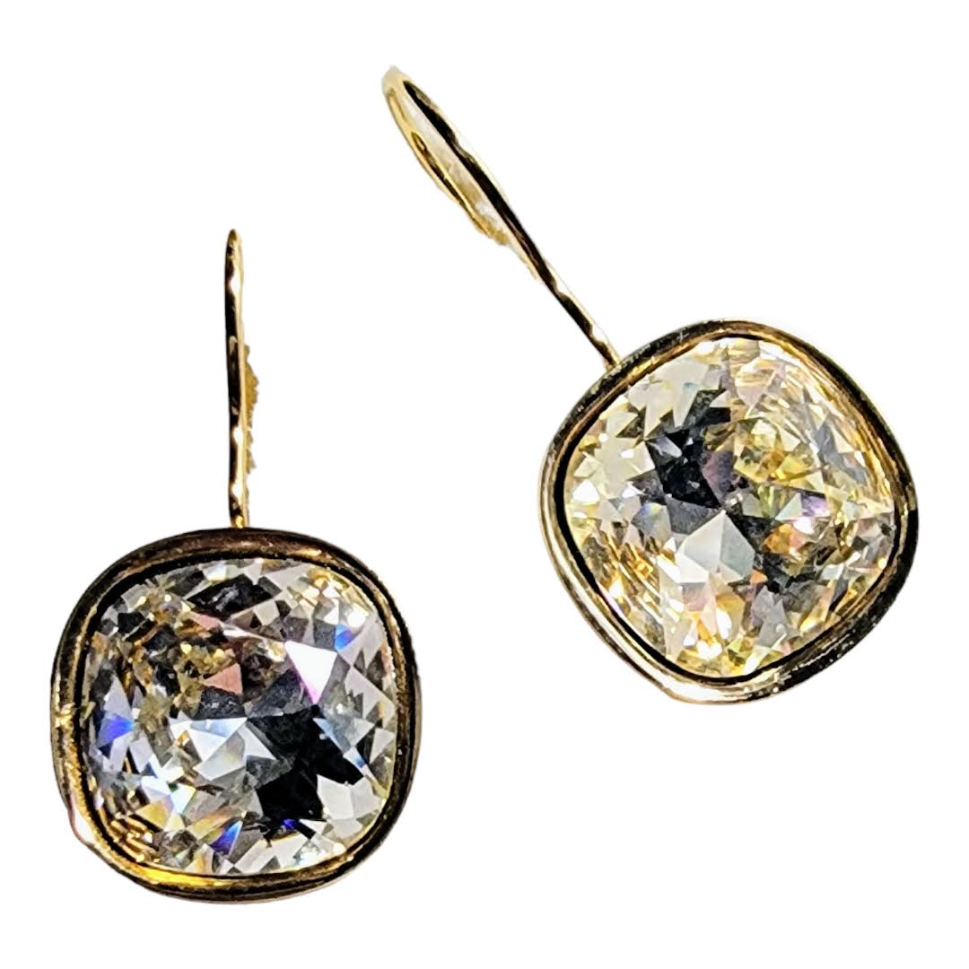 Swarovski Cushion Cut Crystal Gold Dangle Earring
