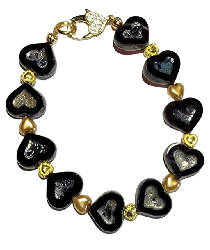 Periwinkle Picasso Czech Glass Heart Bracelet