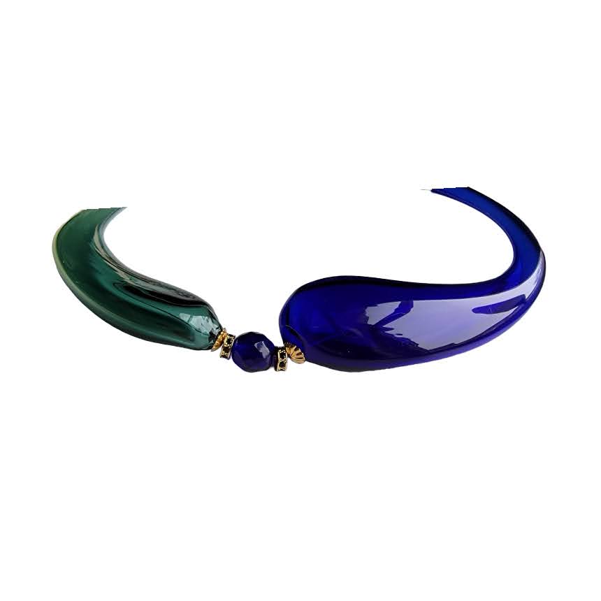 Venetian Glass Boro Cobalt Blue Sea Green Choker Necklace