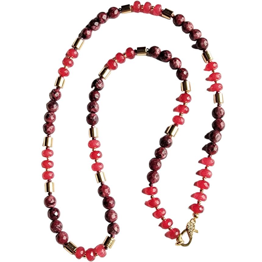 Red Brick Agate Ruby Jade Semi Precious Stone Necklace