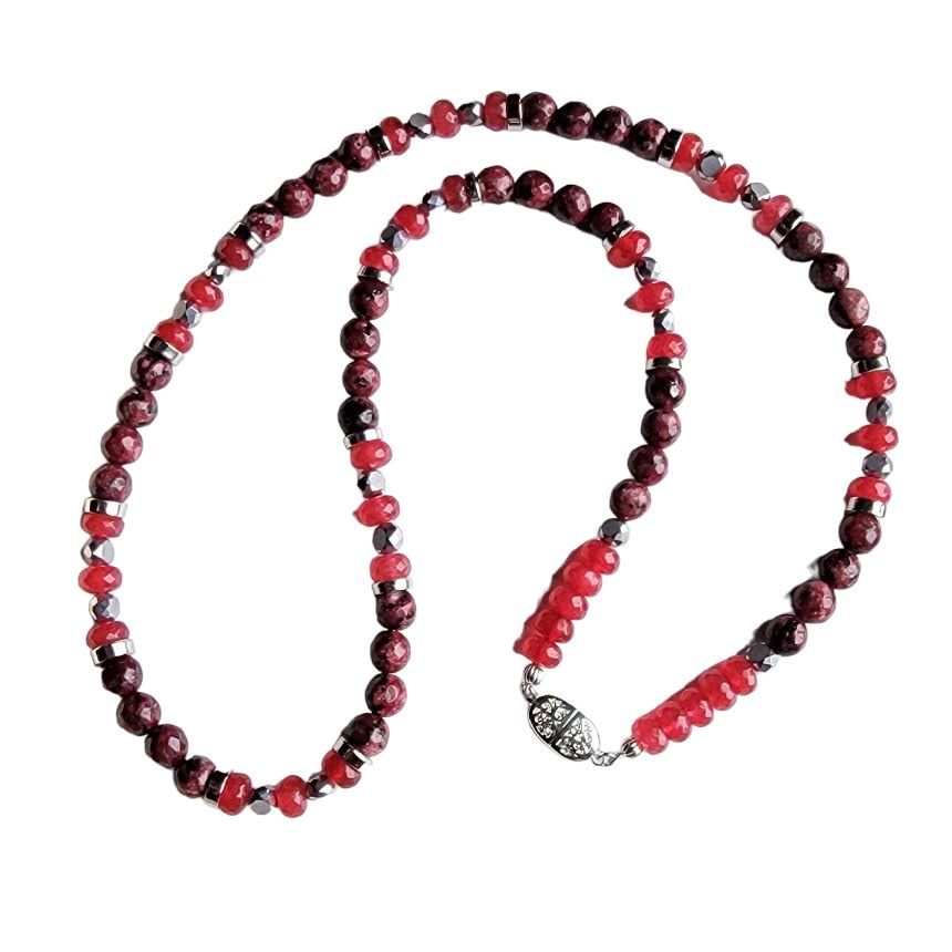 Red Brick Agate Ruby Jade Semi Precious Stone Necklace