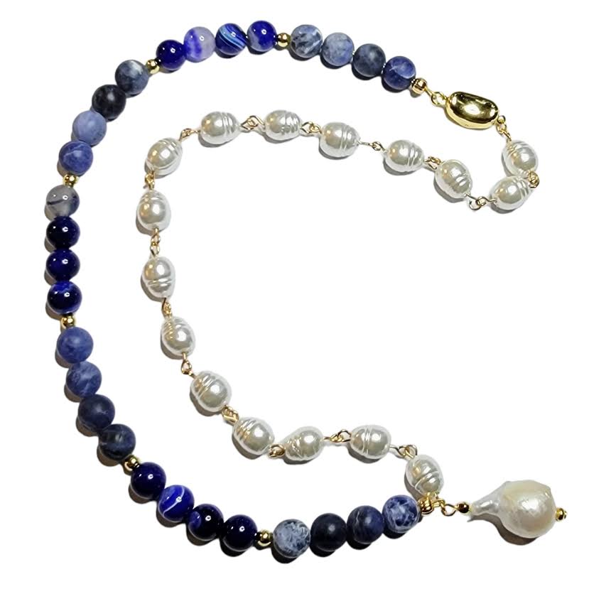 Baroque Pearls Sodalite Agate Half & Half Necklace