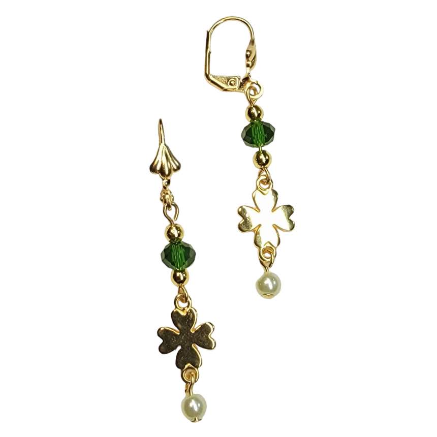 Gold Shamrock Rondelle Dangle Earring