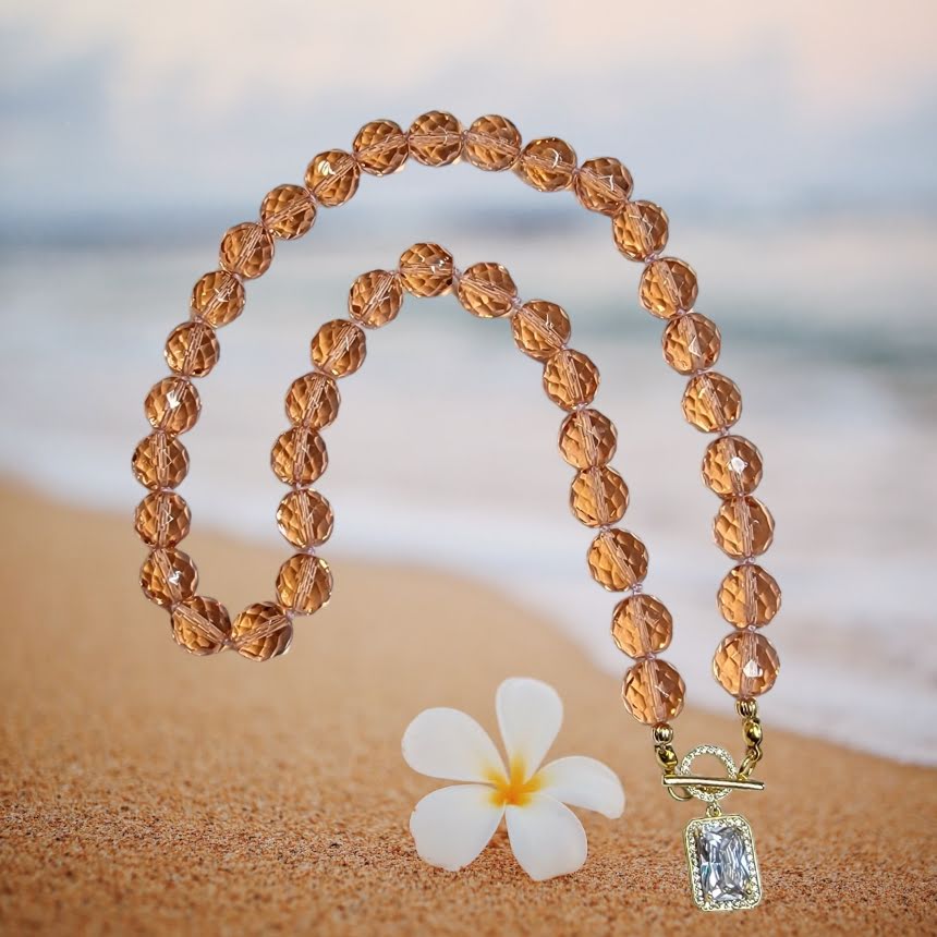 Apricot Faceted Glass Crystal Toggle Focal Necklace