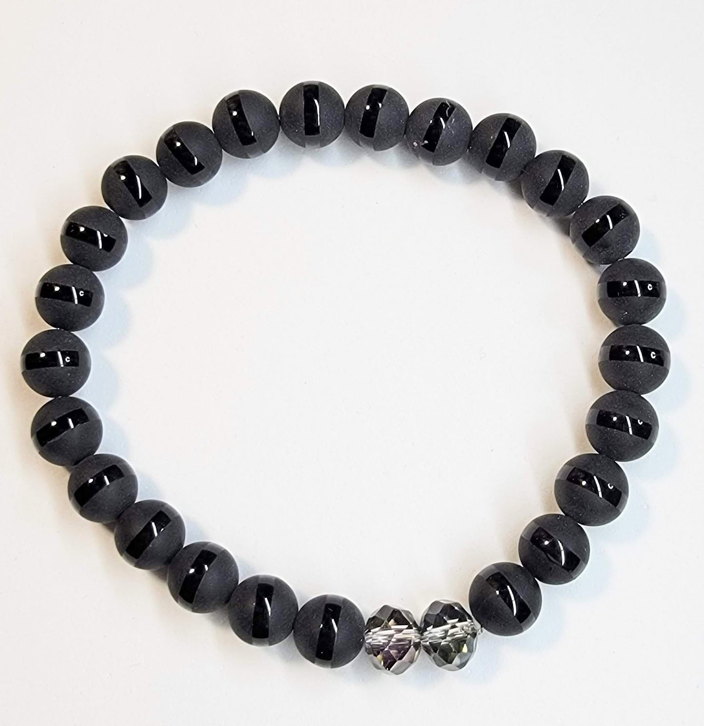 Black Matte Agate Grey Rondelle Stretchy Bracelet