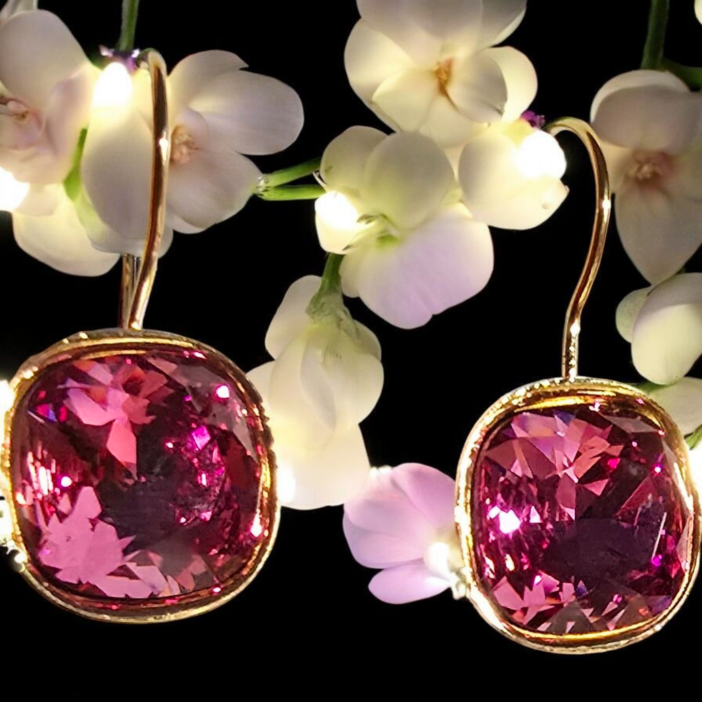 Swarovski Cushion Cut Crystal Gold Dangle Earring