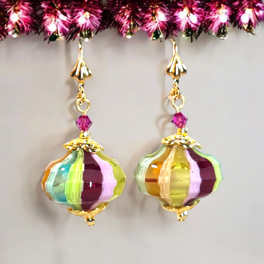 Carved Cipollina Pastel Dangle Earrings
