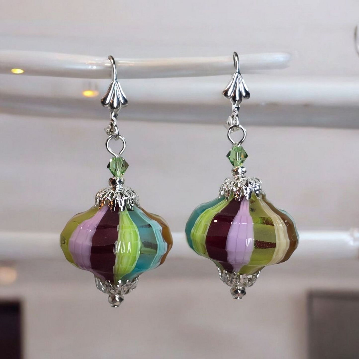 Carved Cipollina Pastel Dangle Earrings