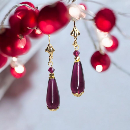 Venetian Glass Cranberry Dangle Earrings