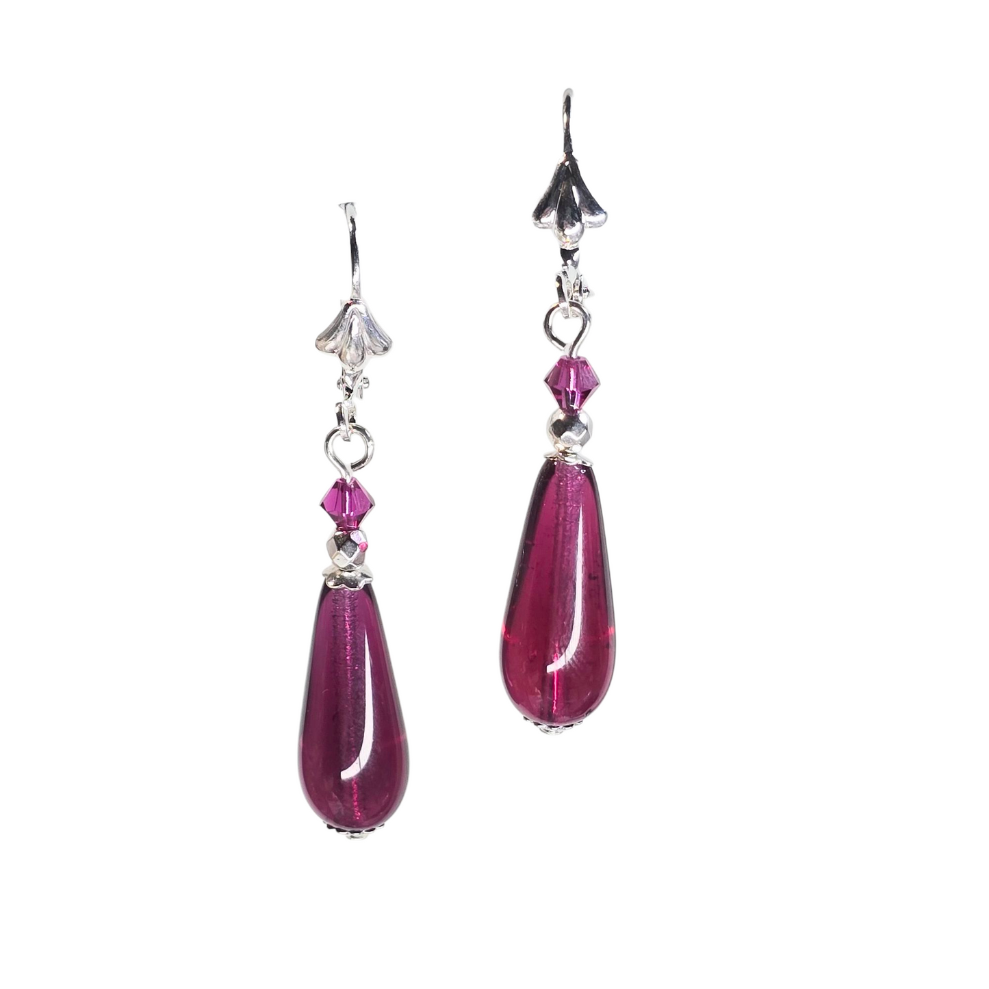 Venetian Glass Cranberry Dangle Earrings