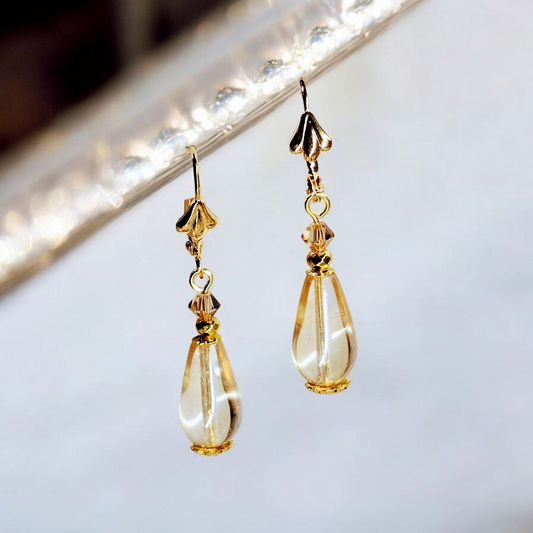 Venetian Glass Champagne Teardrop Dangle Earrings
