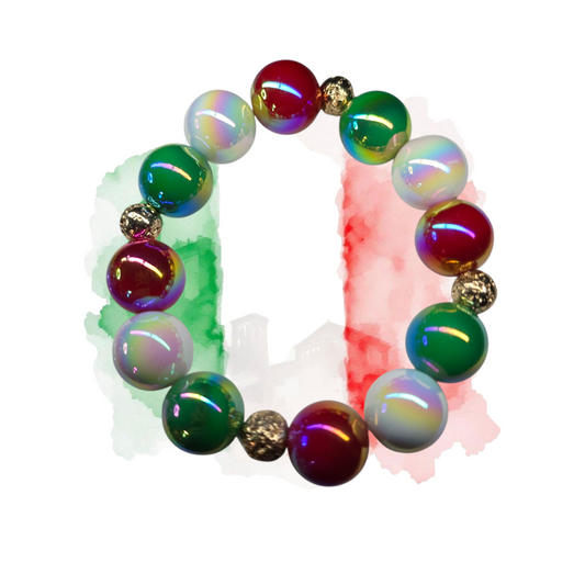 Italian Flag 12 mm Acrylic Beads Stretchy Bracelet
