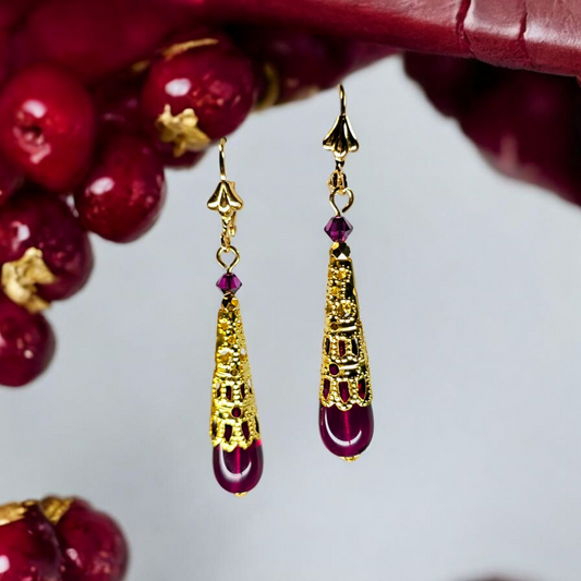 Filagree Capped Venetian Glass Teardrop Earrings