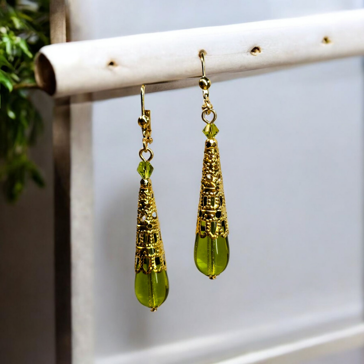 Filagree Capped Venetian Glass Teardrop Earrings