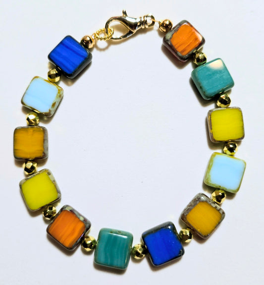 Venetian Glass Tile Gold Tone Bracelet