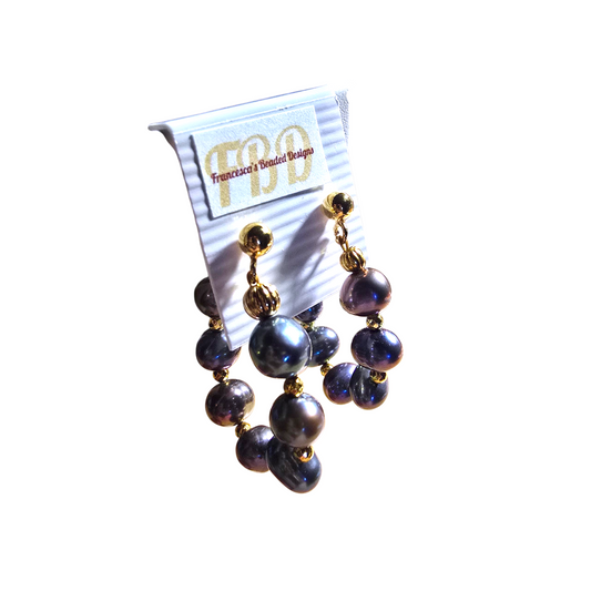 Freshwater Peacock Pearl Hoop Short Dangle Gold Tone Earring
