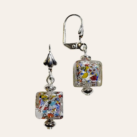 Venetian Glass Klimt Cube Silver Earrings