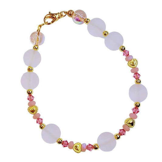 Matte Pastel Pink Venetian Glass Round Beaded Bracelet