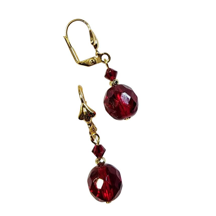 Czech Glass Round Faceted Dangle Earrings