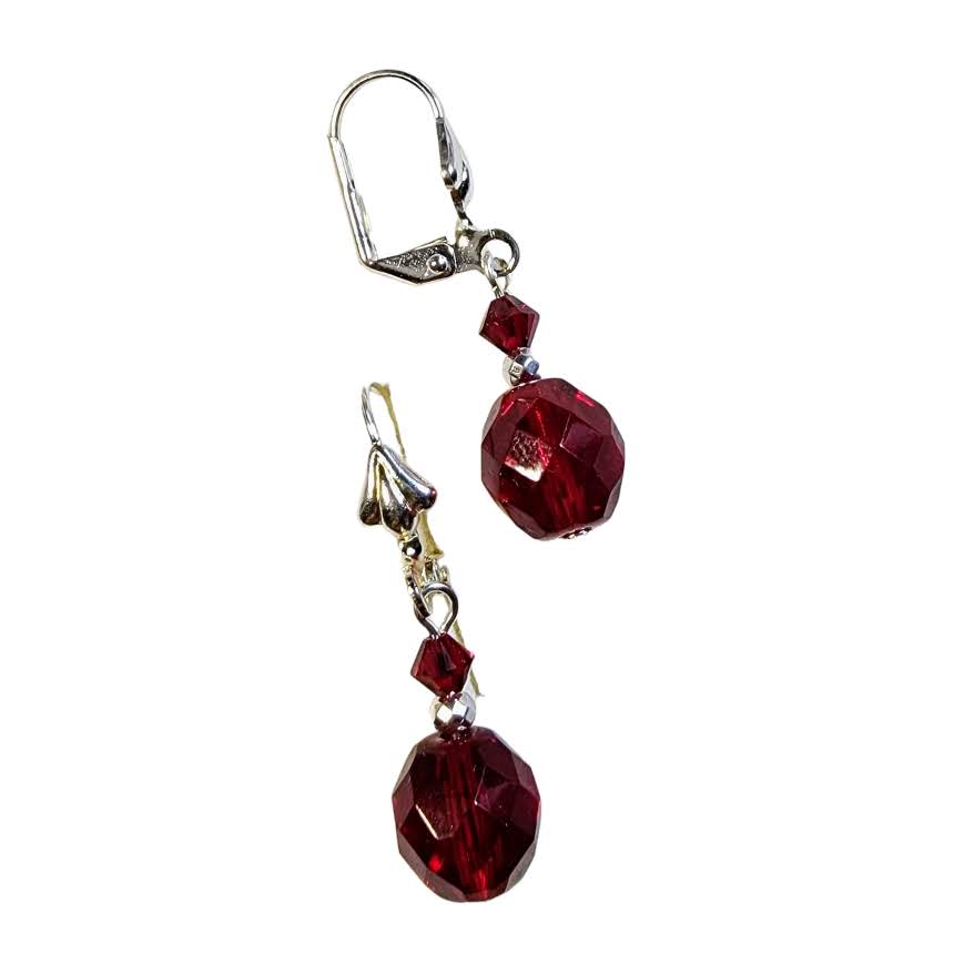 Czech Glass Round Faceted Dangle Earrings