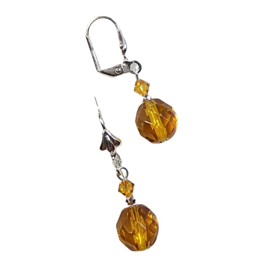 Czech Glass Round Faceted Dangle Earrings