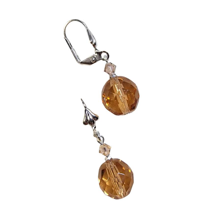 Czech Glass Round Faceted Dangle Earrings